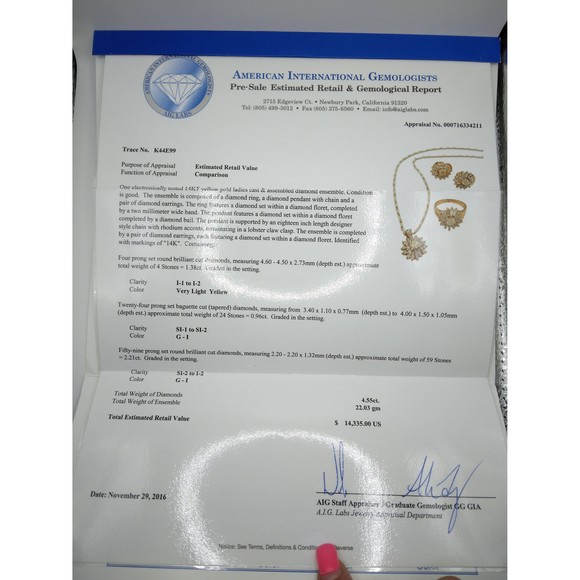 14kt Gold & Diamond Flower set 4.55ct 22.03 Grams - Picture 10 of 10